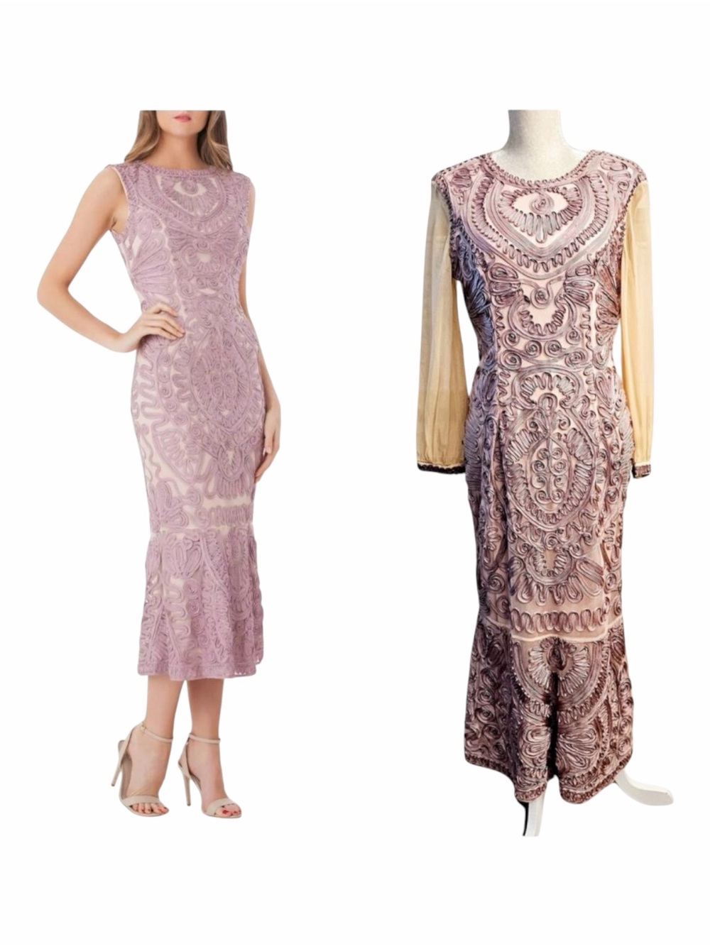 JS Collection Dusty Rose Soustache Embroidered Dress Size 12 Maxi Formal Wedding